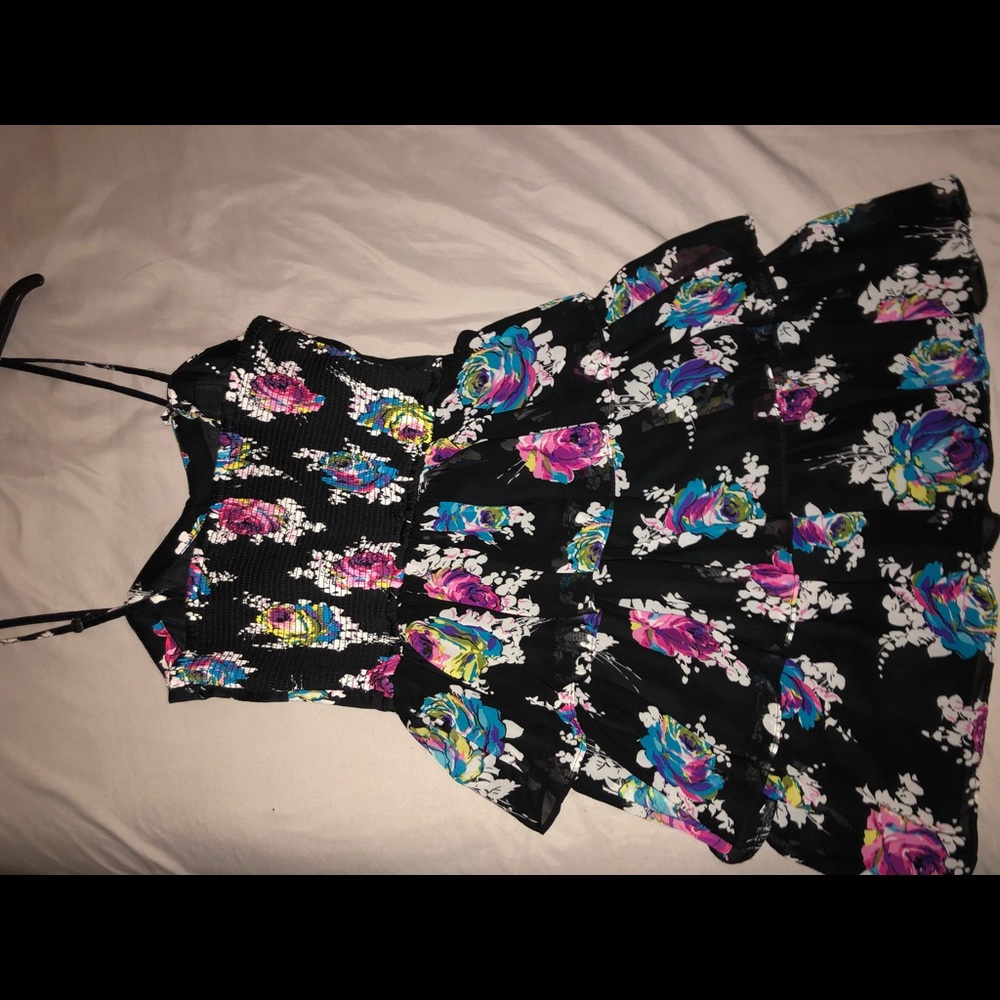 floral black spaghetti strap dress
